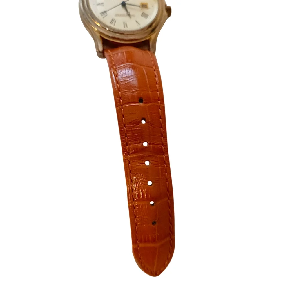 Stauer Metropolitan Watch Mens 39mm Gold Tone Dial Leather Band Date WORKS VIDEO